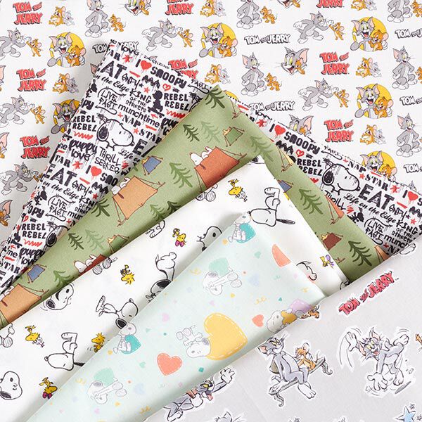Baumwollpopeline Lizenzstoff Snoopy & Woodstock | Peanuts ™ – weiss | Reststück 60cm