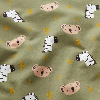 French Terry Sommersweat Zebra und Koala – hellkhaki, 