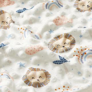 Kuschelfleece geprägte Punkte niedliche Löwen – weiss/hellblau, 