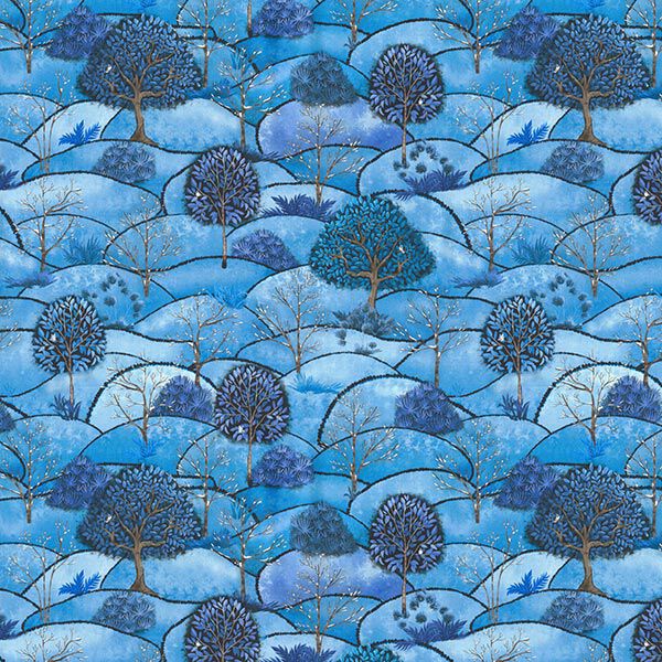 Dekostoff Halbpanama Digitaldruck Landschaft Winter – hellblau/nachtblau,  image number 1