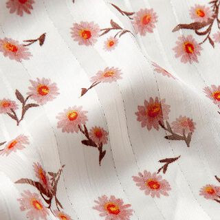 Chiffon Satinstreifen & Blumen – weiss, 