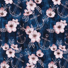 Baumwolljersey Blüten & Anker | Glitzerpüppi – nachtblau/hellaltrosa, 