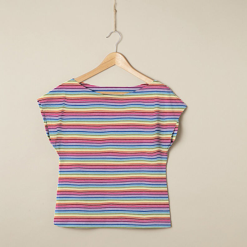 Baumwolljersey Regenbogenringel – weiss/Farbmix,  image number 8