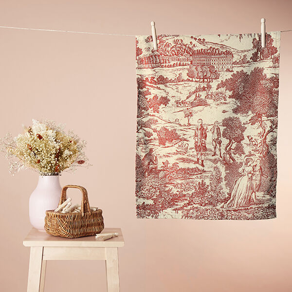 Dekostoff Halbpanama Toile de Jouy – kirschrot/creme, image number 5