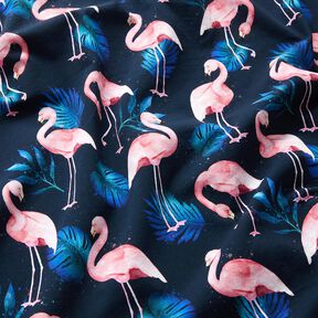 Baumwolljersey Flamingo | Glitzerpüppi – nachtblau/hellrosa, 