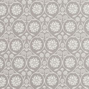 Baumwollstoff Cretonne Blumen und Ranken – silbergrau/weiss, 