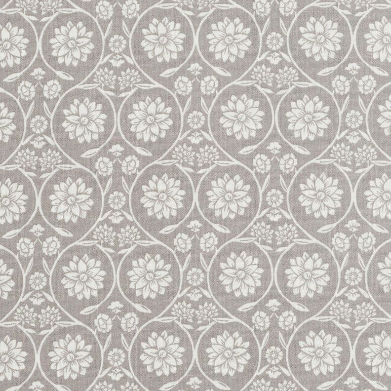 Baumwollstoff Cretonne Blumen und Ranken – silbergrau/weiss,  image number 1