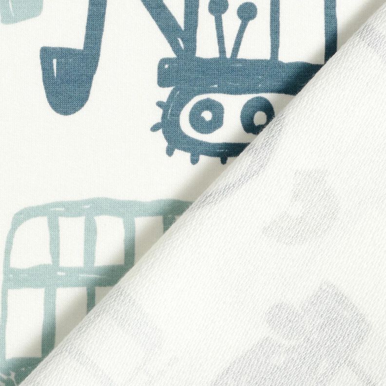 French Terry Sommersweat Skribbel Fahrzeuge &ndash; weiss/blau,  image number 4