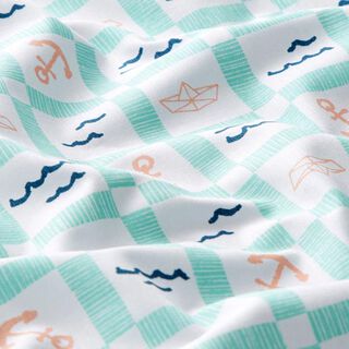 Baumwollstoff Cretonne Maritime Karos – weiss/pastellgrün, 