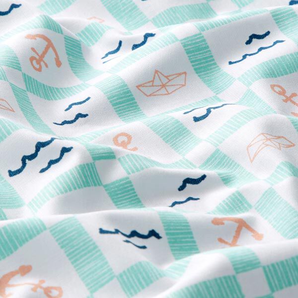 Baumwollstoff Cretonne Maritime Karos – weiss/pastellgrün – Muster, image number 2