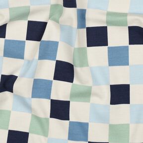 Baumwolljersey Karo | Poppy Fabrics – natur/blaugrau, 