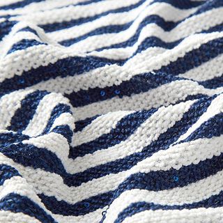 Strickstoff Glitzerstreifen mit Pailletten – wollweiss/marineblau, 