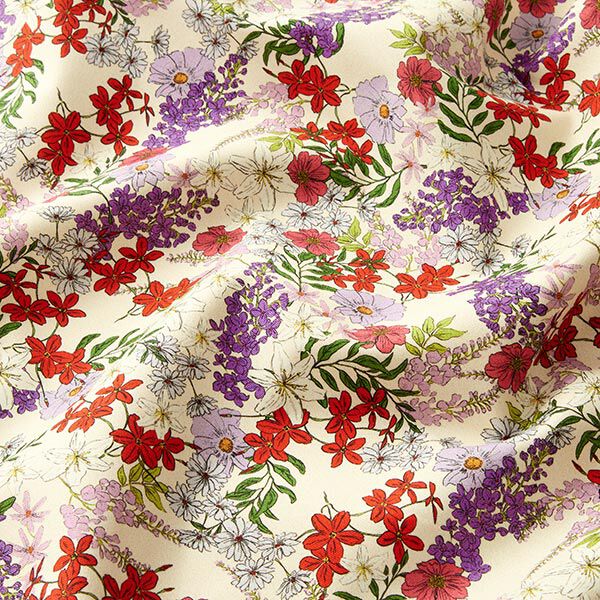 Baumwoll Stretch liebliche Blumen – wollweiss | Reststück 50cm