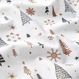 Baumwollstoff  Cretonne Winterwald – weiss/anthrazit, 