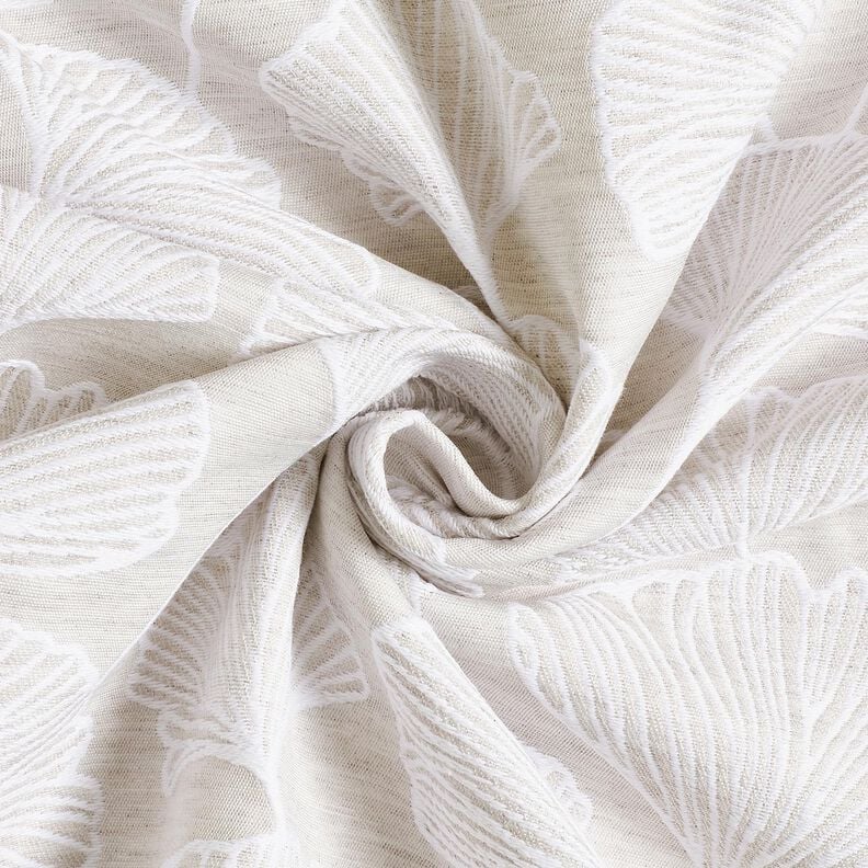 Dekostoff Jacquard gro&szlig;er Ginko &ndash; nebelgrau/elfenbein,  image number 3