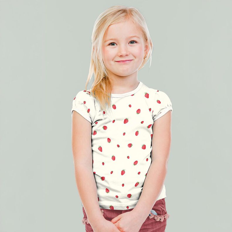 GOTS Baumwolljersey Aquarell Erdbeeren Digitaldruck – elfenbein, image number 7