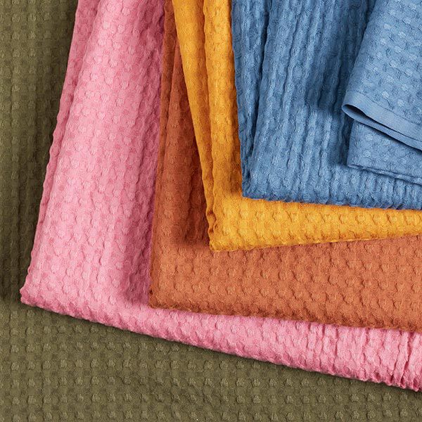 Baumwoll-Jacquard Waffelstruktur – jeansblau | Reststück 100cm