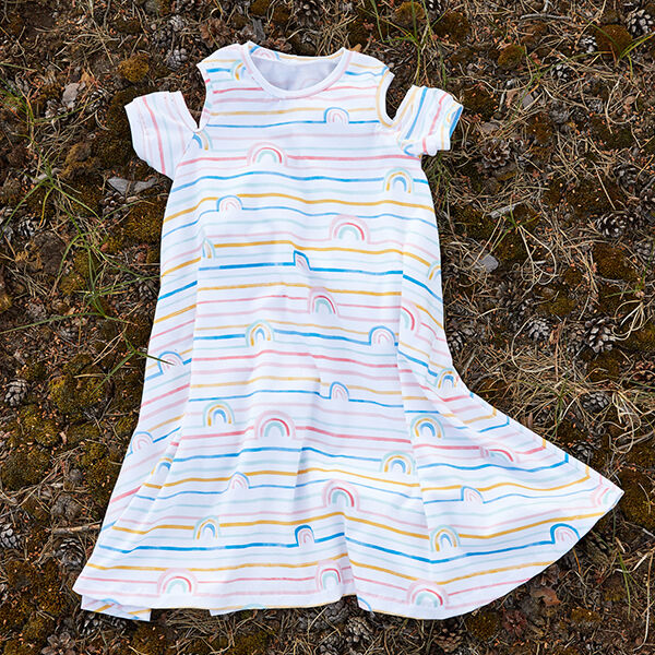 GOTS Baumwolljersey Aquarell Regenbogen | Tula – weiss | Reststück 50cm