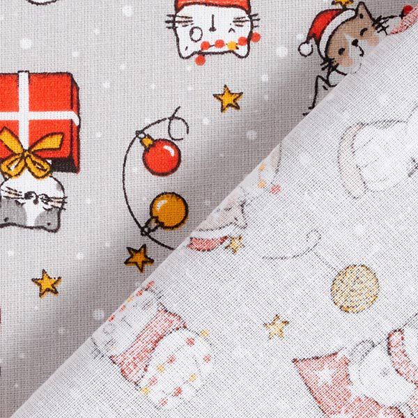 Baumwollstoff Cretonne Weihnachtskatze – silbergrau/rot – Muster, image number 4