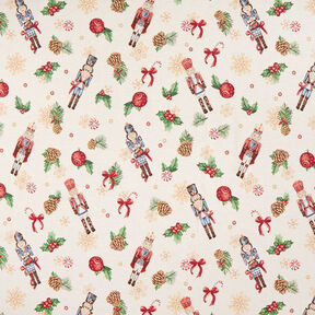 Dekostoff Gobelin festliche Nussknacker – hellbeige/rot, 
