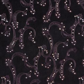 Feincord Stickerei und Pailletten Blumen – schwarz, 