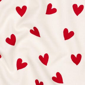 Baumwollflanell Herzen | Poppy Fabrics – elfenbein/karminrot, 