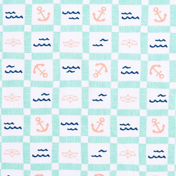 Baumwollstoff Cretonne Maritime Karos – weiss/pastellgrün – Muster, image number 1