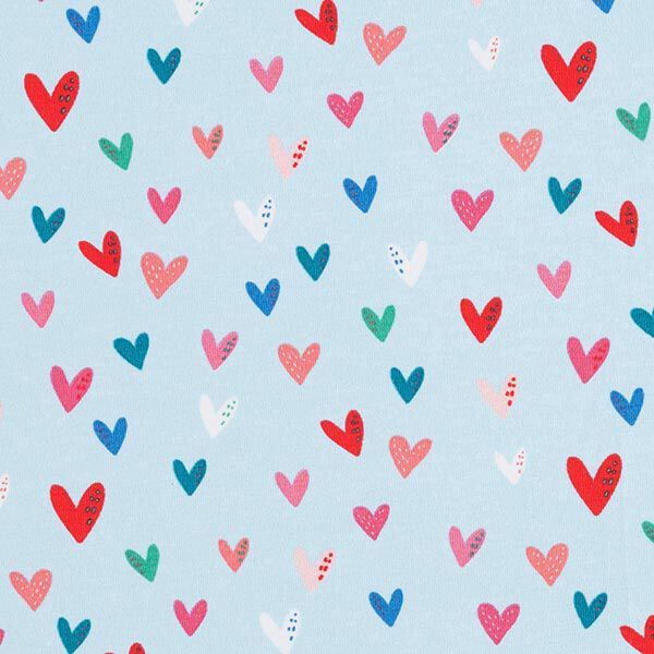 Baumwolljersey süße Herzen | STENZO – babyblau | Reststück 50cm