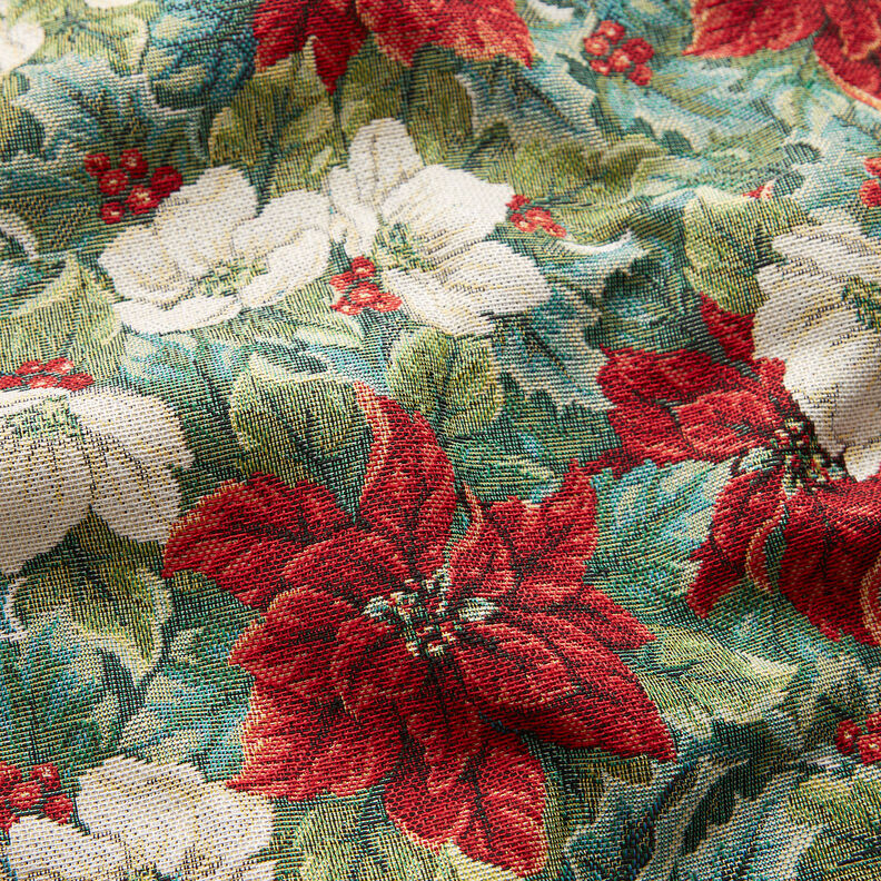 Dekostoff Gobelin Weihnachtssterne zweifarbig – hellbeige/rot, image number 2