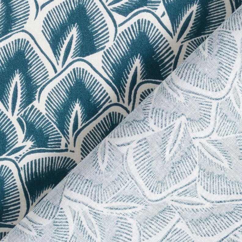 Baumwollstoff Cretonne abstrakte Blätter – ozeanblau/elfenbein,  image number 4