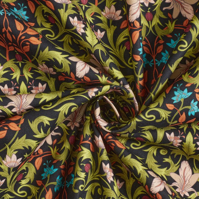 Dekostoff Halbpanama Bl&auml;tterornamente &ndash; schwarz/pinie,  image number 3