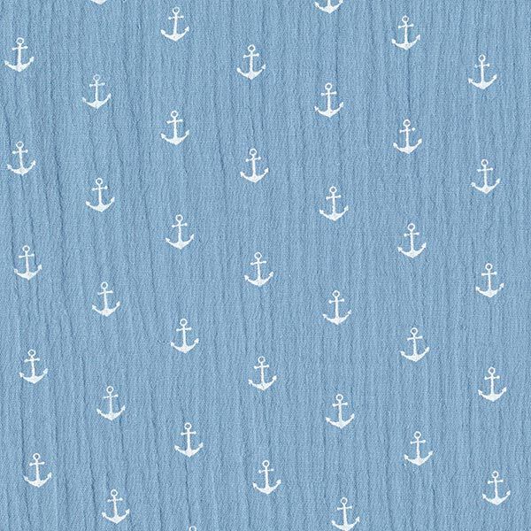 Musselin/Doppel-Krinkel Gewebe Anker – taubenblau/weiss, image number 1