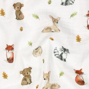 Musselin/ Doppel-Krinkel Gewebe Waldtiere Digitaldruck | Poppy Fabrics – weiss/terracotta, 