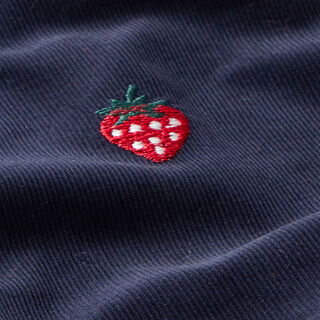 Babycord Erdbeeren Stickmotiv – nachtblau | Reststück 100cm