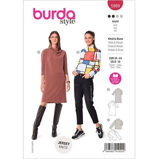 Kleid / Bluse mit Stehkragen | Burda 5989 | 34-44, 