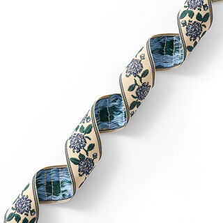 Webband Blumen [40 mm] – beige/dunkelgrün, 