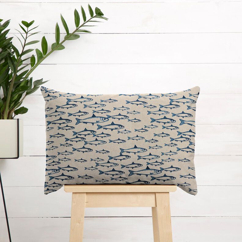 Dekostoff Halbpanama Fischschwarm – natur/marineblau,  image number 6