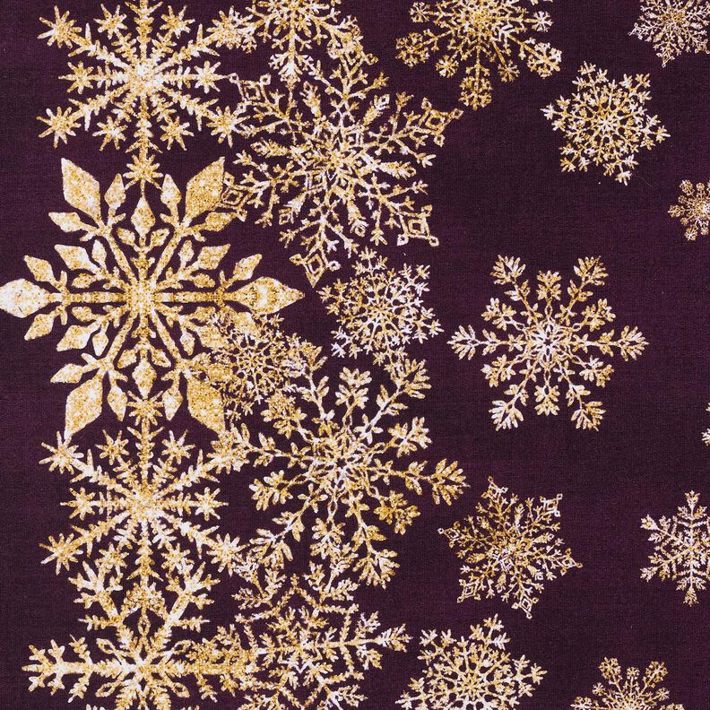 French Terry Sommersweat Eisblumen Bordürenstoff | Glitzerpüppi – aubergine/altgold, image number 5