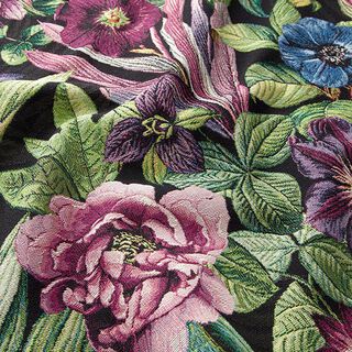 Dekostoff Gobelin Blumen – schwarz, 