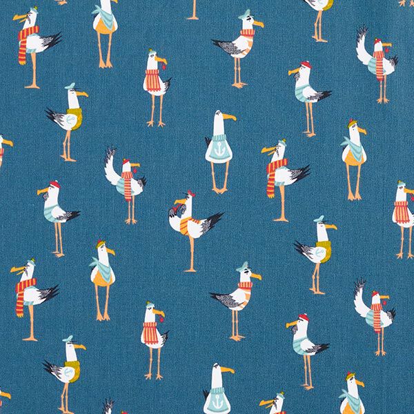 Baumwollstoff Cretonne Möwen – marineblau | Reststück 100cm