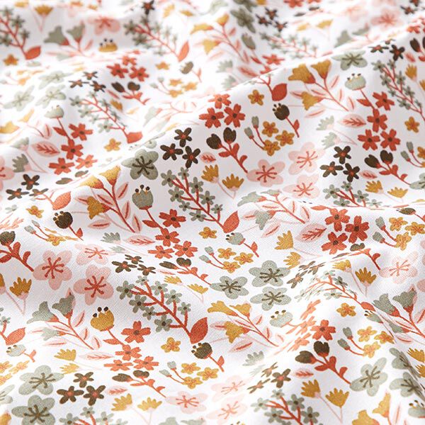 Baumwollstoff Cretonne filigrane Blumen – orange/weiss
