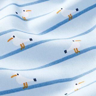 Baumwollpopeline Möwen und Streifen – himmelblau, 
