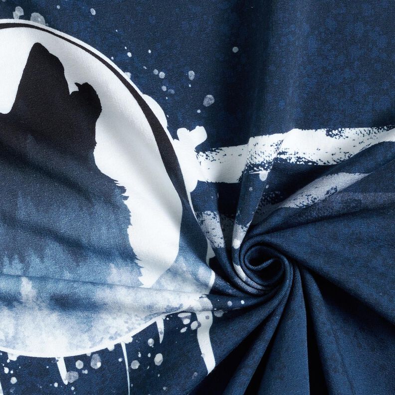 French Terry Panel mystischer Wolf | Glitzerpüppi – marineblau/weiss,  image number 3