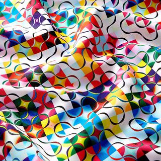 Polyesterstoff bunte Schlangenlinien und Karos, 