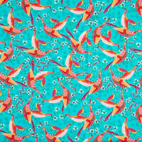 Beachwear Viskosestoff Pfauen und Blumen – aquablau/intensiv pink, 
