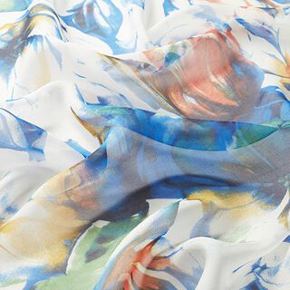Seidenchiffon expressive Blumen – weiss/blau, 
