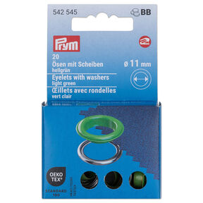 Ösen mit Scheiben [20 Stück | Ø 11 mm] | Prym – hellgrün/silber metallic, 