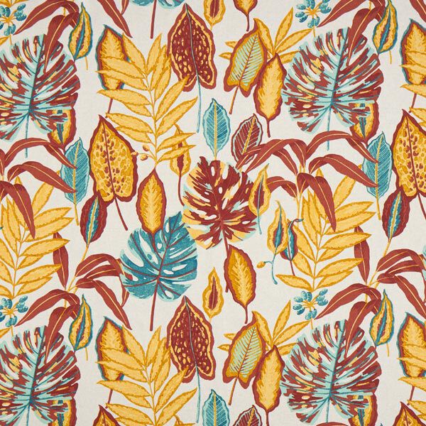 Dekostoff Halbpanama exotische Blätter – natur/terracotta – Muster, image number 1