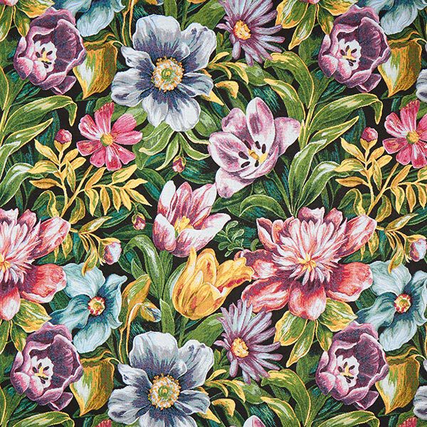 Dekostoff Gobelin Blüten – schwarz/grün, image number 1
