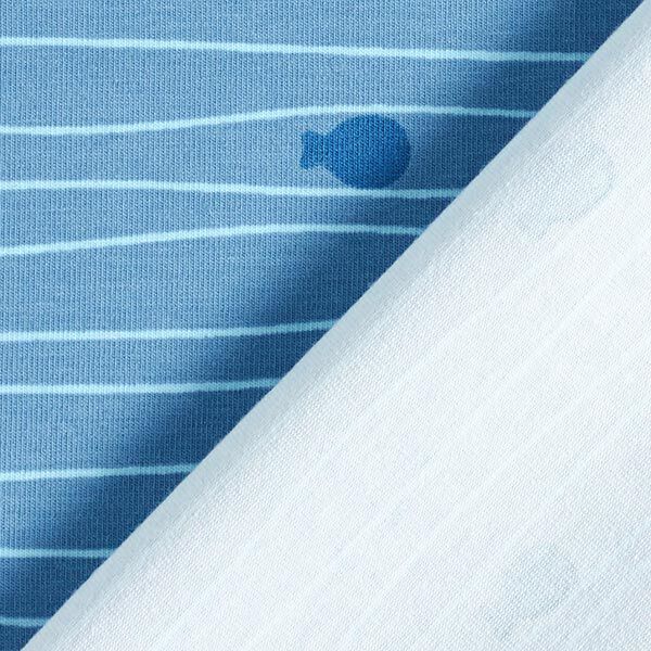 Baumwolljersey Schiffchen auf Wellenlinien – hellblau | Reststück 50cm